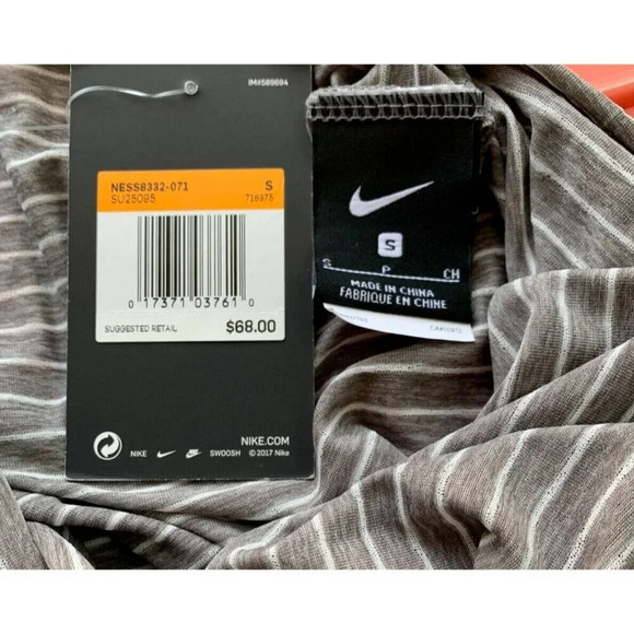 Nike S Gray Striped Logo Neon Pink Straps Curved Hem Scoop Neck Racerback Tank - Picture 6 of 6